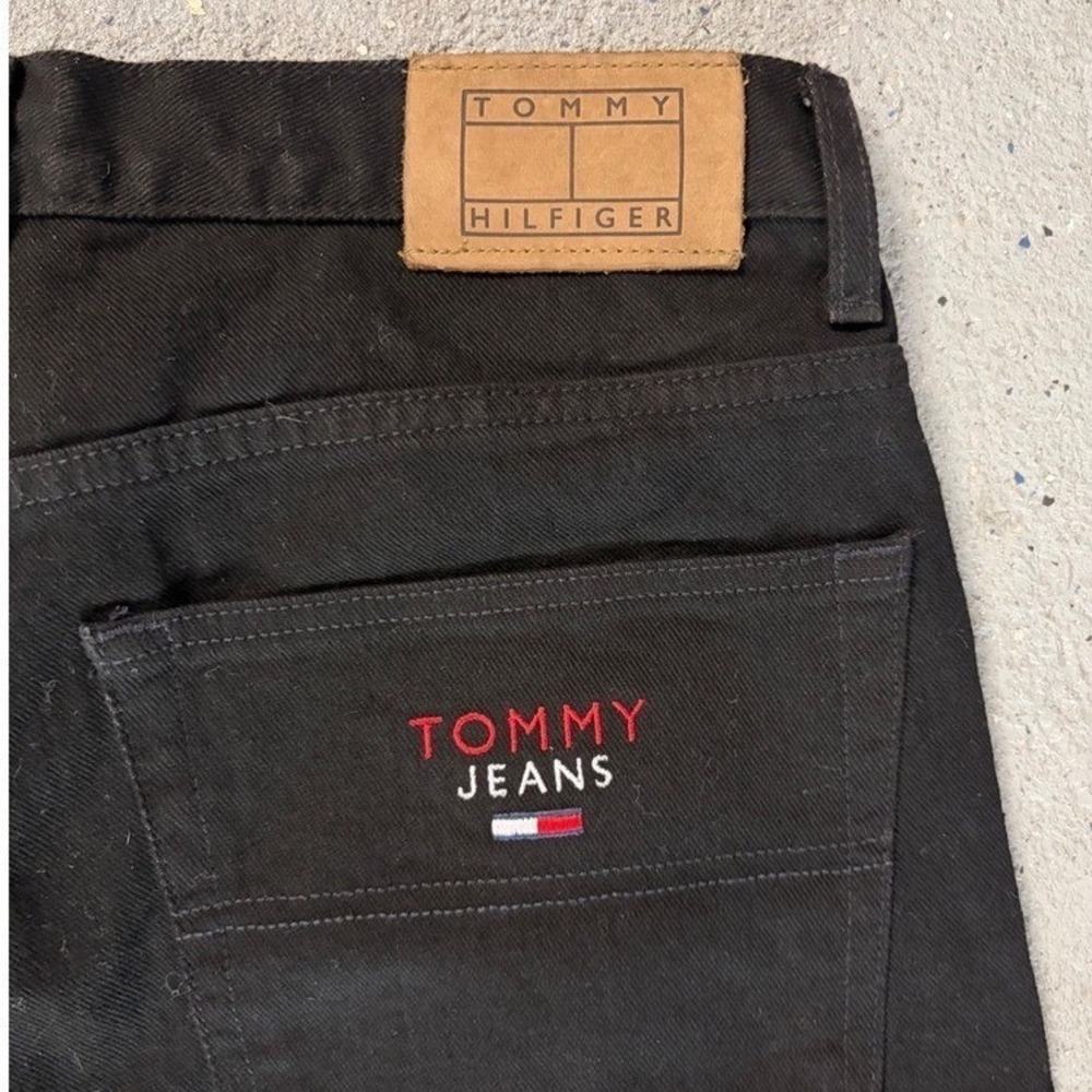 Tommy Jeans Mens 36x30 Black Denim Relaxed Straight Leg Vintage Pants 90s Style